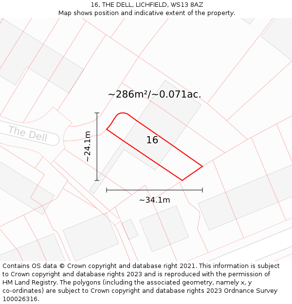 16, THE DELL, LICHFIELD, WS13 8AZ: Plot and title map