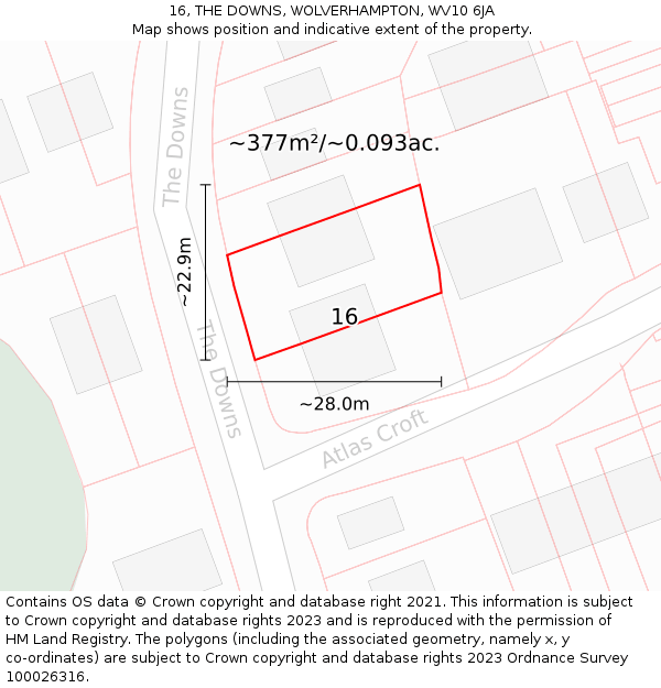 16, THE DOWNS, WOLVERHAMPTON, WV10 6JA: Plot and title map