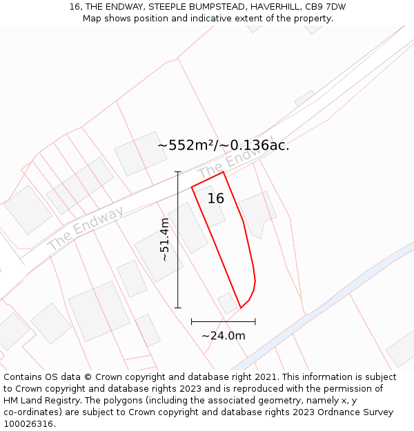 16, THE ENDWAY, STEEPLE BUMPSTEAD, HAVERHILL, CB9 7DW: Plot and title map