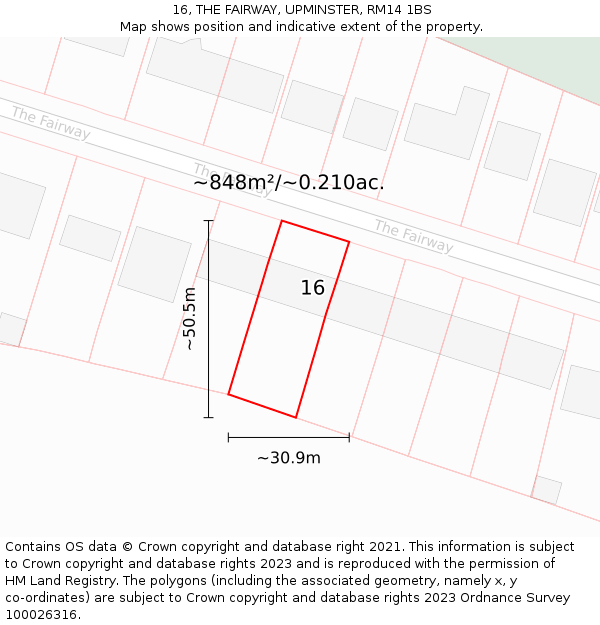 16, THE FAIRWAY, UPMINSTER, RM14 1BS: Plot and title map