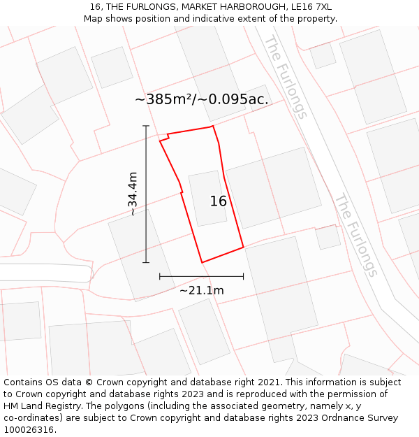16, THE FURLONGS, MARKET HARBOROUGH, LE16 7XL: Plot and title map