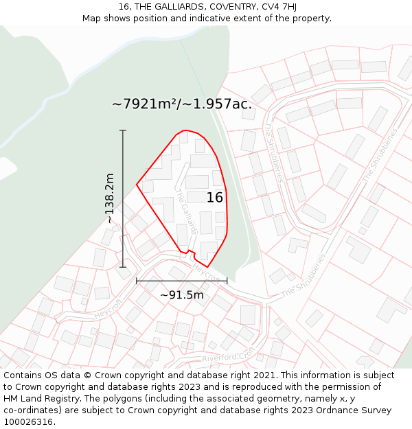 16, THE GALLIARDS, COVENTRY, CV4 7HJ: Plot and title map