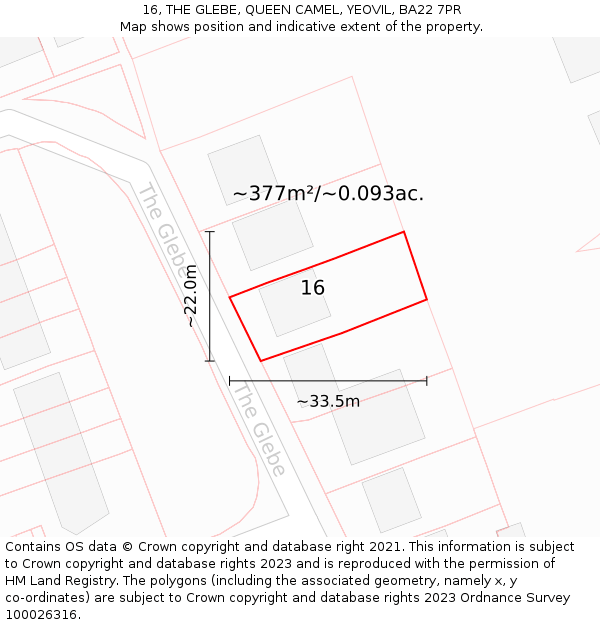 16, THE GLEBE, QUEEN CAMEL, YEOVIL, BA22 7PR: Plot and title map