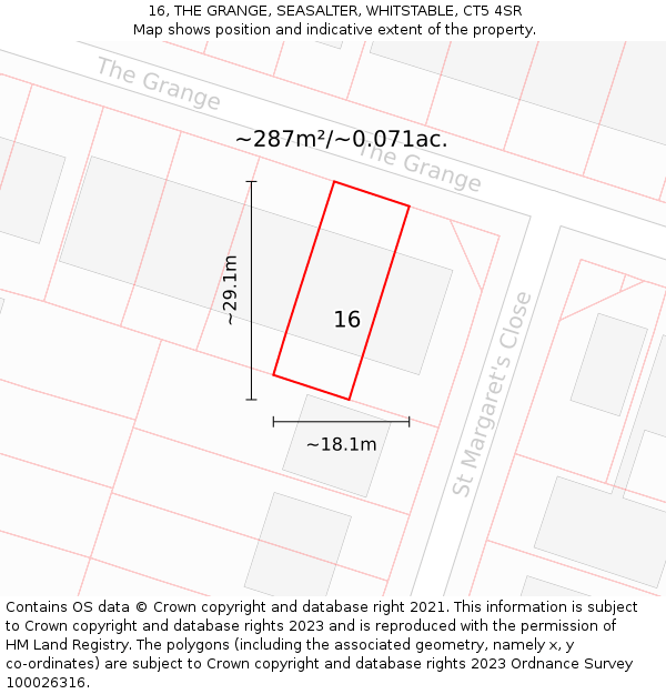 16, THE GRANGE, SEASALTER, WHITSTABLE, CT5 4SR: Plot and title map