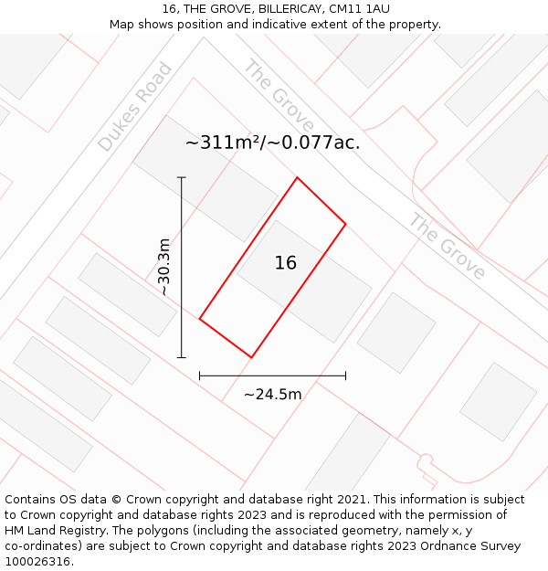 16, THE GROVE, BILLERICAY, CM11 1AU: Plot and title map