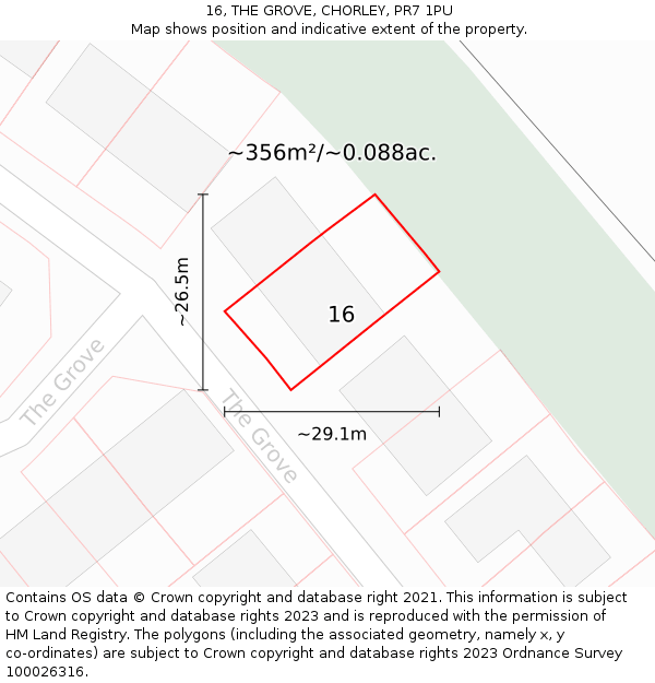 16, THE GROVE, CHORLEY, PR7 1PU: Plot and title map