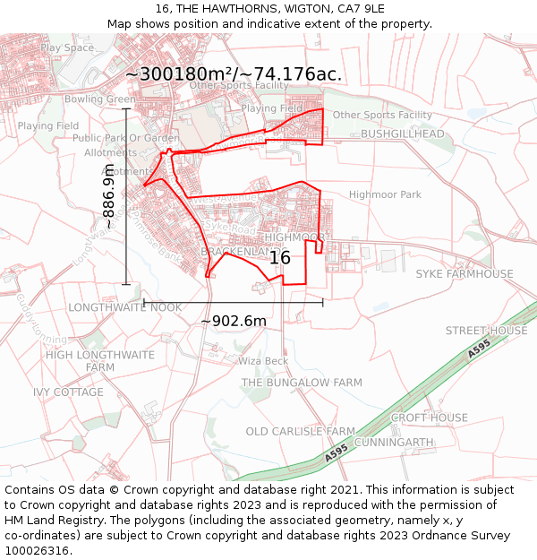 16, THE HAWTHORNS, WIGTON, CA7 9LE: Plot and title map