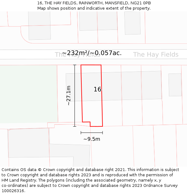 16, THE HAY FIELDS, RAINWORTH, MANSFIELD, NG21 0PB: Plot and title map