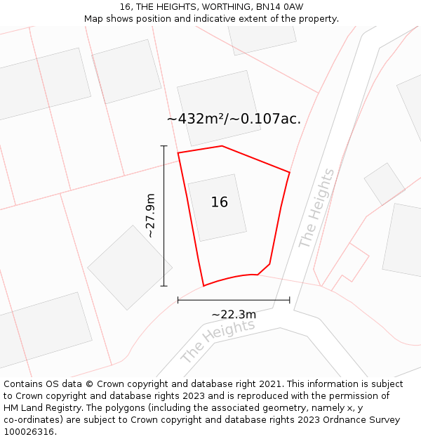 16, THE HEIGHTS, WORTHING, BN14 0AW: Plot and title map