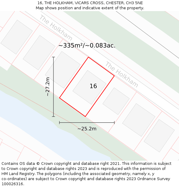 16, THE HOLKHAM, VICARS CROSS, CHESTER, CH3 5NE: Plot and title map
