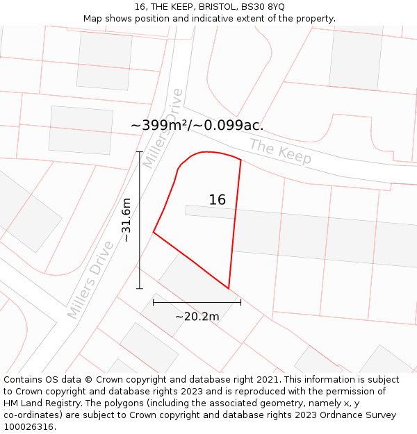 16, THE KEEP, BRISTOL, BS30 8YQ: Plot and title map