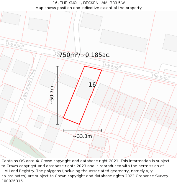 16, THE KNOLL, BECKENHAM, BR3 5JW: Plot and title map