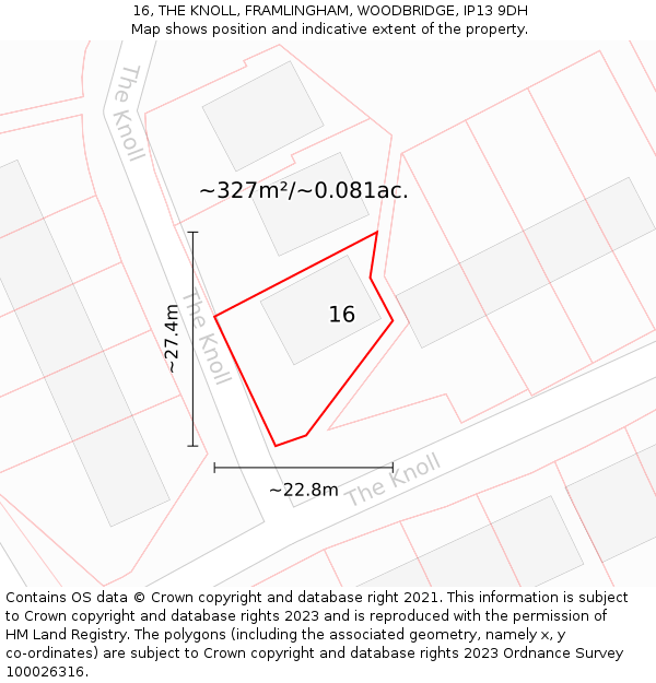 16, THE KNOLL, FRAMLINGHAM, WOODBRIDGE, IP13 9DH: Plot and title map