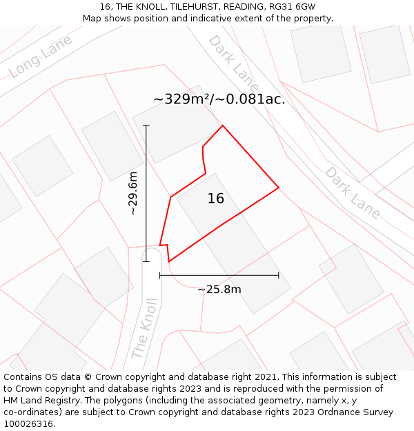 16, THE KNOLL, TILEHURST, READING, RG31 6GW: Plot and title map