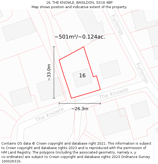 16, THE KNOWLE, BASILDON, SS16 4BP: Plot and title map