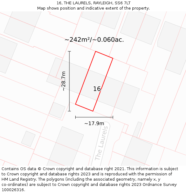 16, THE LAURELS, RAYLEIGH, SS6 7LT: Plot and title map