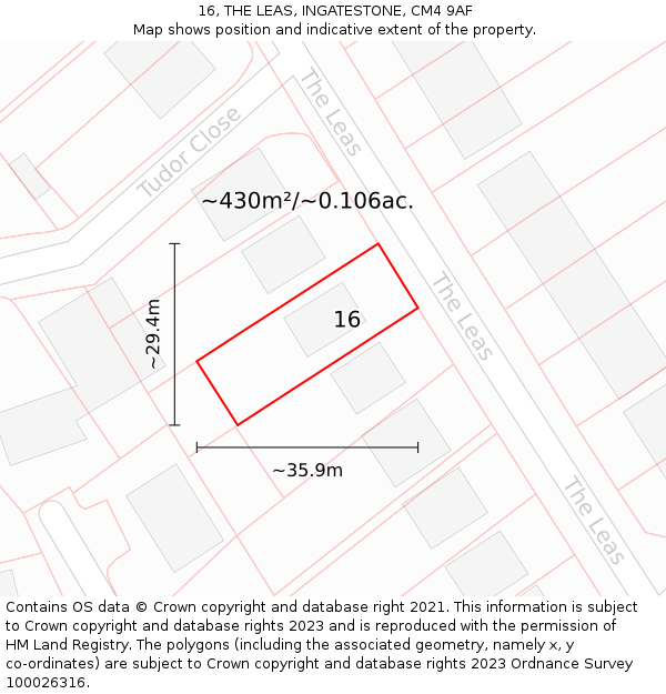 16, THE LEAS, INGATESTONE, CM4 9AF: Plot and title map
