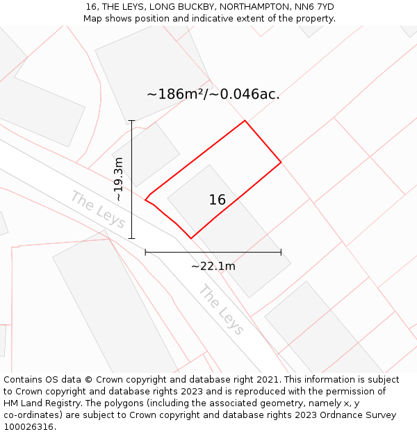 16, THE LEYS, LONG BUCKBY, NORTHAMPTON, NN6 7YD: Plot and title map