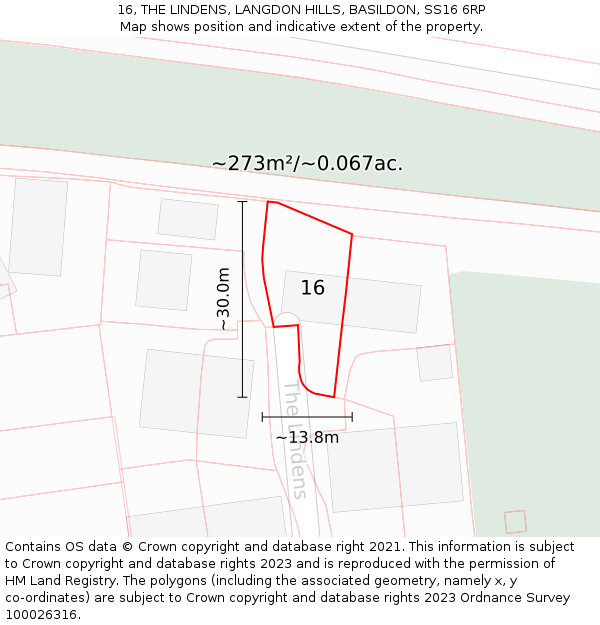 16, THE LINDENS, LANGDON HILLS, BASILDON, SS16 6RP: Plot and title map