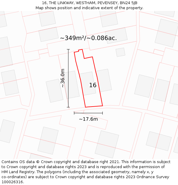 16, THE LINKWAY, WESTHAM, PEVENSEY, BN24 5JB: Plot and title map