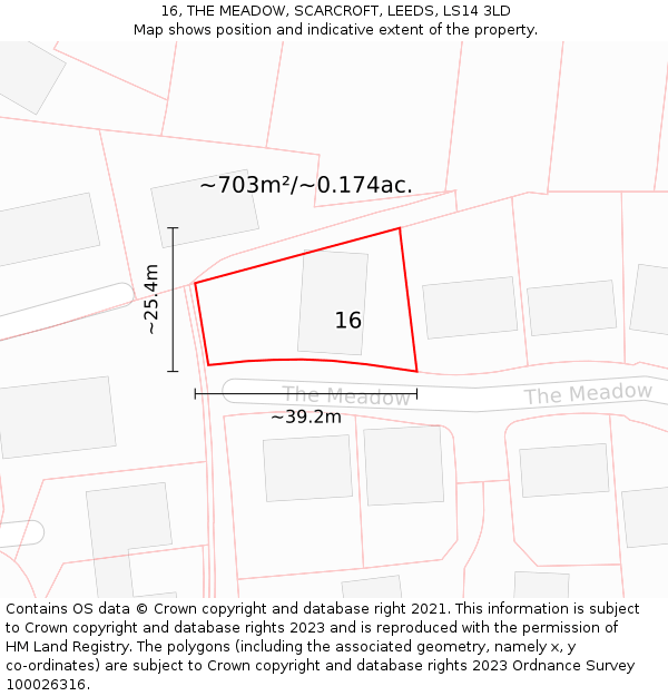16, THE MEADOW, SCARCROFT, LEEDS, LS14 3LD: Plot and title map