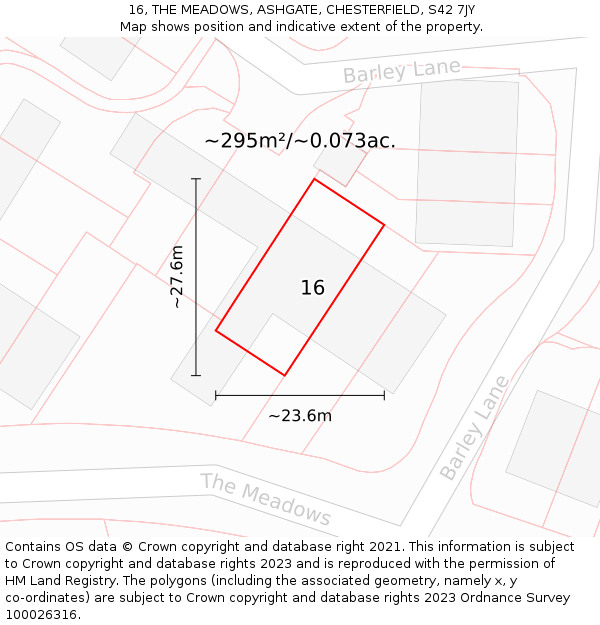 16, THE MEADOWS, ASHGATE, CHESTERFIELD, S42 7JY: Plot and title map