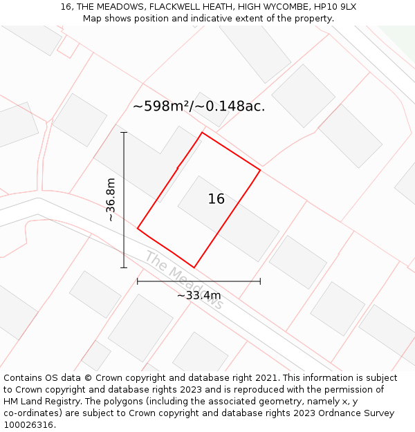 16, THE MEADOWS, FLACKWELL HEATH, HIGH WYCOMBE, HP10 9LX: Plot and title map