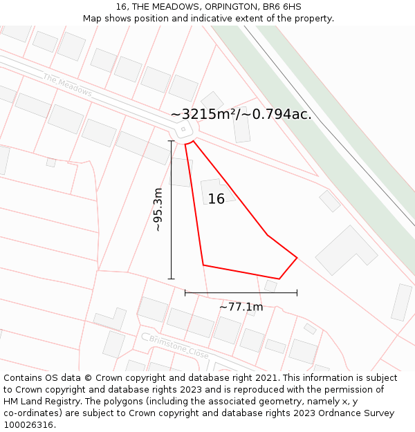 16, THE MEADOWS, ORPINGTON, BR6 6HS: Plot and title map