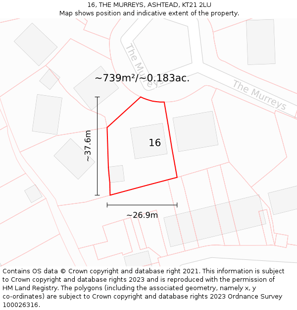 16, THE MURREYS, ASHTEAD, KT21 2LU: Plot and title map