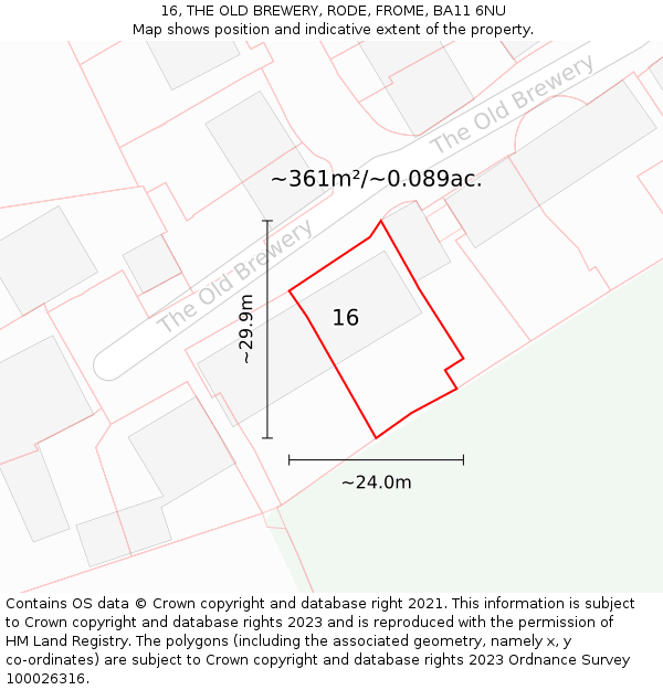 16, THE OLD BREWERY, RODE, FROME, BA11 6NU: Plot and title map