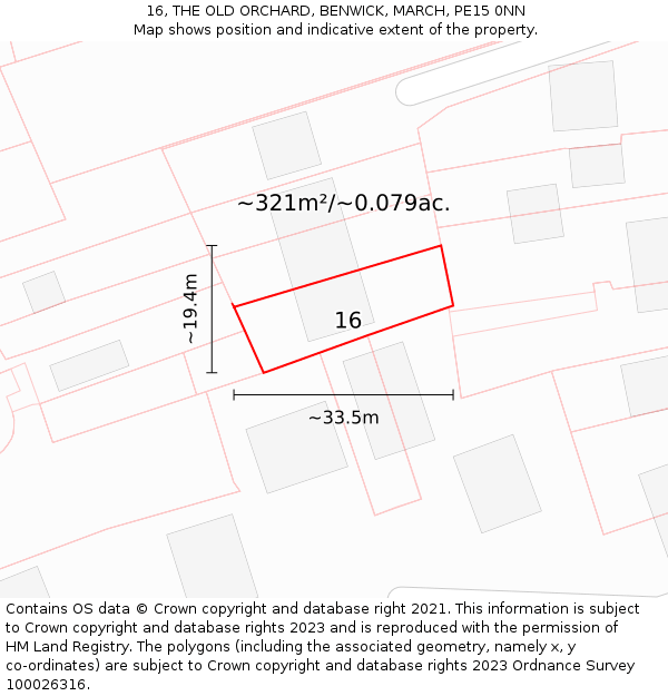 16, THE OLD ORCHARD, BENWICK, MARCH, PE15 0NN: Plot and title map