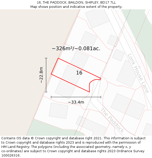 16, THE PADDOCK, BAILDON, SHIPLEY, BD17 7LL: Plot and title map
