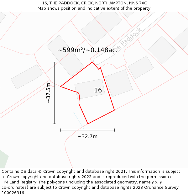 16, THE PADDOCK, CRICK, NORTHAMPTON, NN6 7XG: Plot and title map