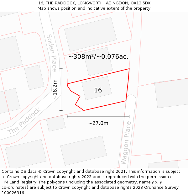 16, THE PADDOCK, LONGWORTH, ABINGDON, OX13 5BX: Plot and title map
