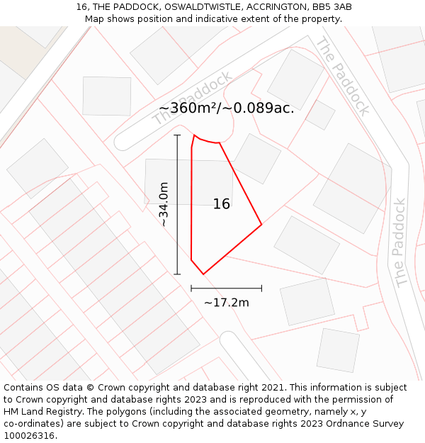 16, THE PADDOCK, OSWALDTWISTLE, ACCRINGTON, BB5 3AB: Plot and title map