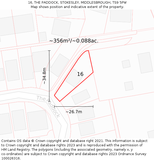 16, THE PADDOCK, STOKESLEY, MIDDLESBROUGH, TS9 5PW: Plot and title map