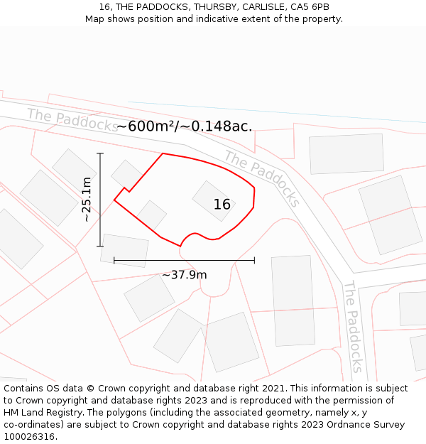 16, THE PADDOCKS, THURSBY, CARLISLE, CA5 6PB: Plot and title map