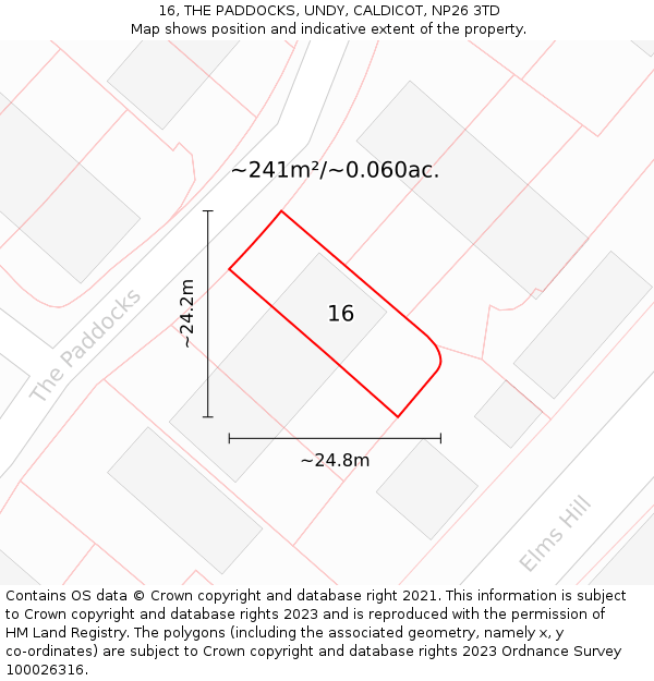 16, THE PADDOCKS, UNDY, CALDICOT, NP26 3TD: Plot and title map
