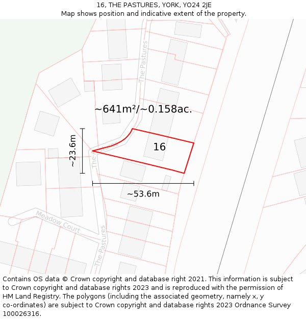 16, THE PASTURES, YORK, YO24 2JE: Plot and title map