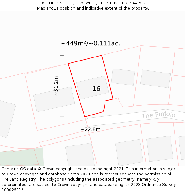 16, THE PINFOLD, GLAPWELL, CHESTERFIELD, S44 5PU: Plot and title map