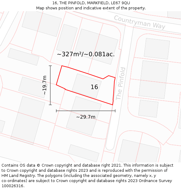 16, THE PINFOLD, MARKFIELD, LE67 9QU: Plot and title map