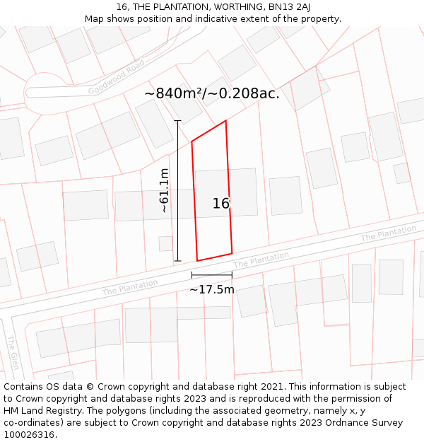 16, THE PLANTATION, WORTHING, BN13 2AJ: Plot and title map