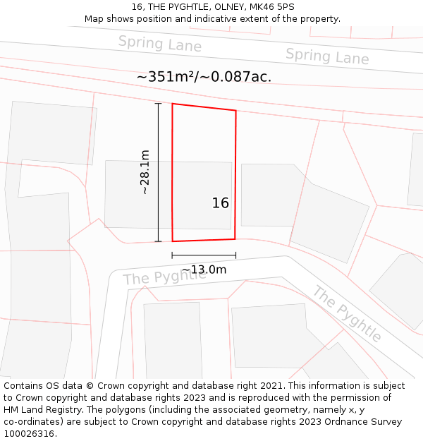 16, THE PYGHTLE, OLNEY, MK46 5PS: Plot and title map
