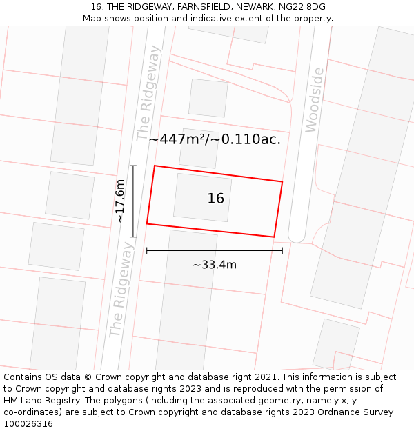 16, THE RIDGEWAY, FARNSFIELD, NEWARK, NG22 8DG: Plot and title map