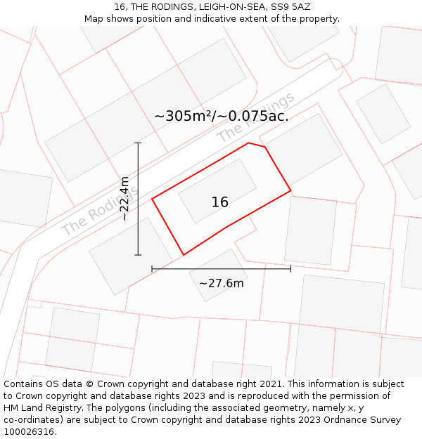 16, THE RODINGS, LEIGH-ON-SEA, SS9 5AZ: Plot and title map