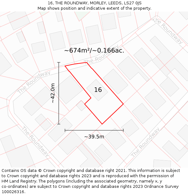 16, THE ROUNDWAY, MORLEY, LEEDS, LS27 0JS: Plot and title map