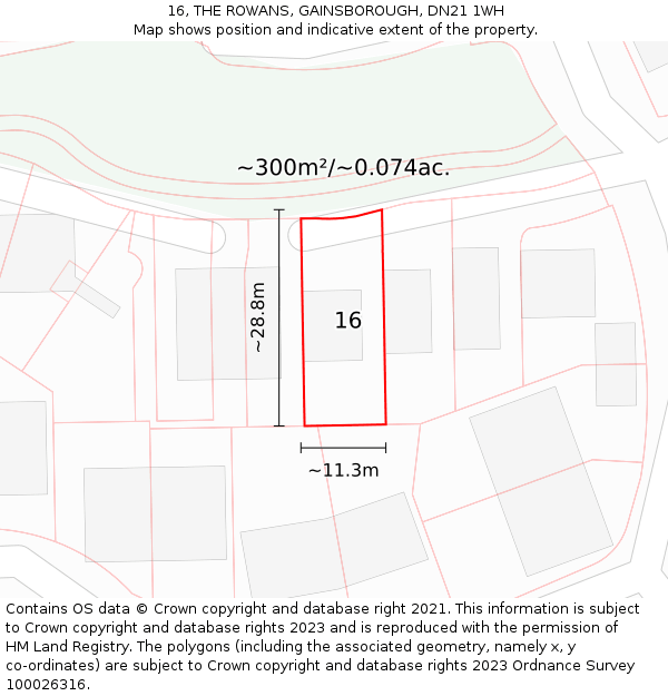 16, THE ROWANS, GAINSBOROUGH, DN21 1WH: Plot and title map