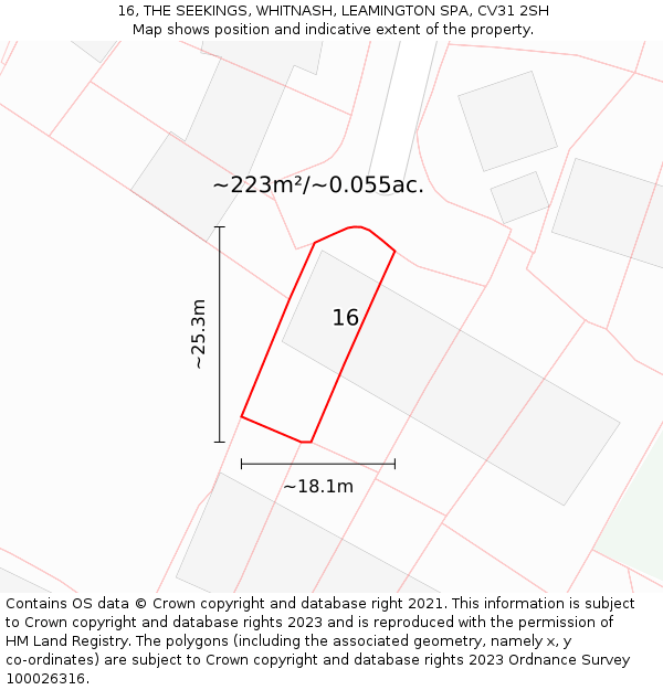16, THE SEEKINGS, WHITNASH, LEAMINGTON SPA, CV31 2SH: Plot and title map