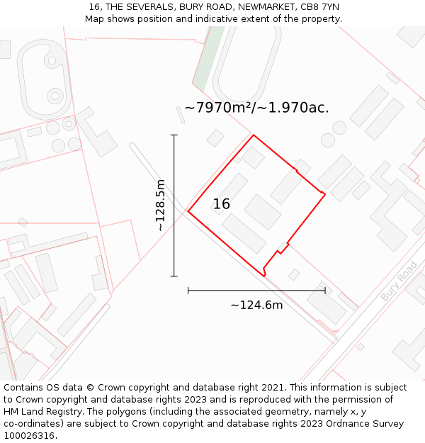 16, THE SEVERALS, BURY ROAD, NEWMARKET, CB8 7YN: Plot and title map