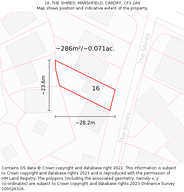 16, THE SHIRES, MARSHFIELD, CARDIFF, CF3 2AX: Plot and title map